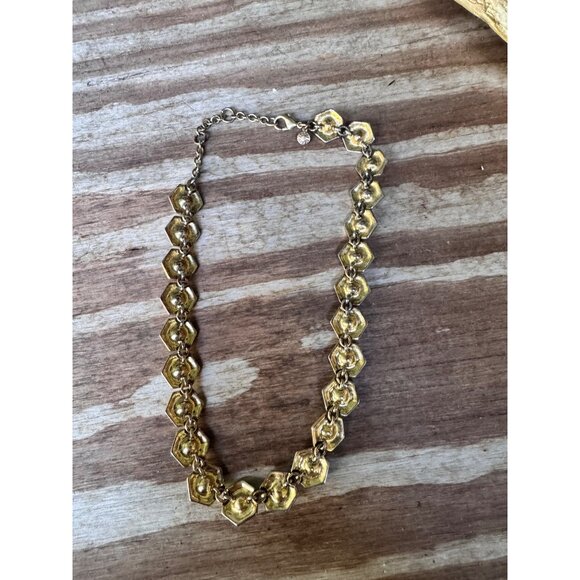 J Crew Gold Hexagonal Statement Necklace With Crystal Accents Lobster Clasp - Picture 5 of 6